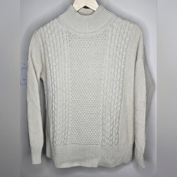 GAP Classic Off White Cable Knit Mock Turtleneck Sweater Mens S - Picture 1 of 5